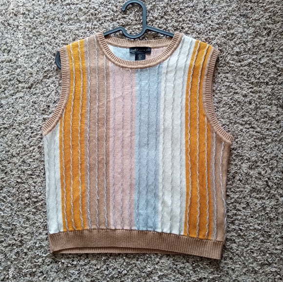 NEW Anthropologie Shimmer Textured Pullover Striped Knit Sweater Vest Top Size L - Picture 2 of 7